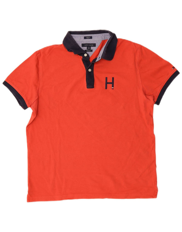 Tommy Hilfiger Mens Graphic Slim Fit Rugby Polo Shirt Large Red Cotton