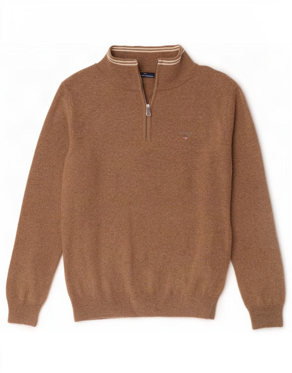 Gant Boys Zip Neck Jumper Sweater 14-15 Years Brown Lambswool