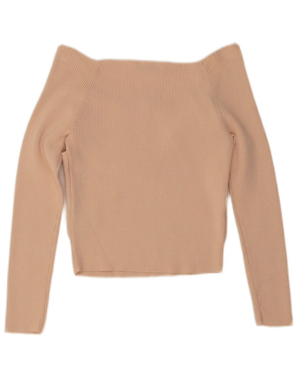 Zara Womens Crop Long Sleeve Off Shoulder Top UK 14 Large Pink Viscose