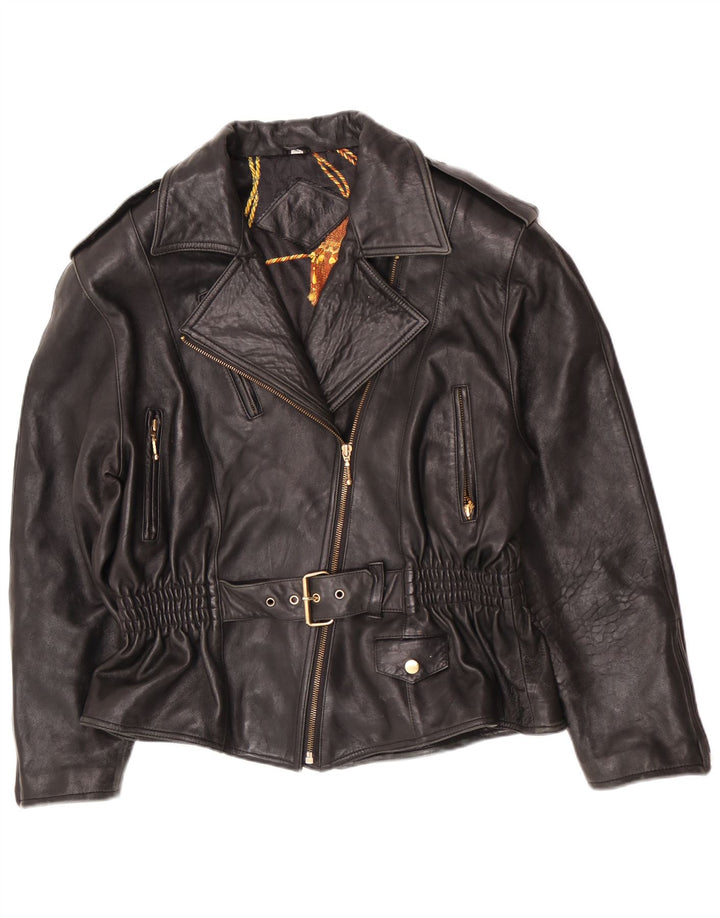 Vintage Womens Leather Biker Jacket EU 40 Medium Black