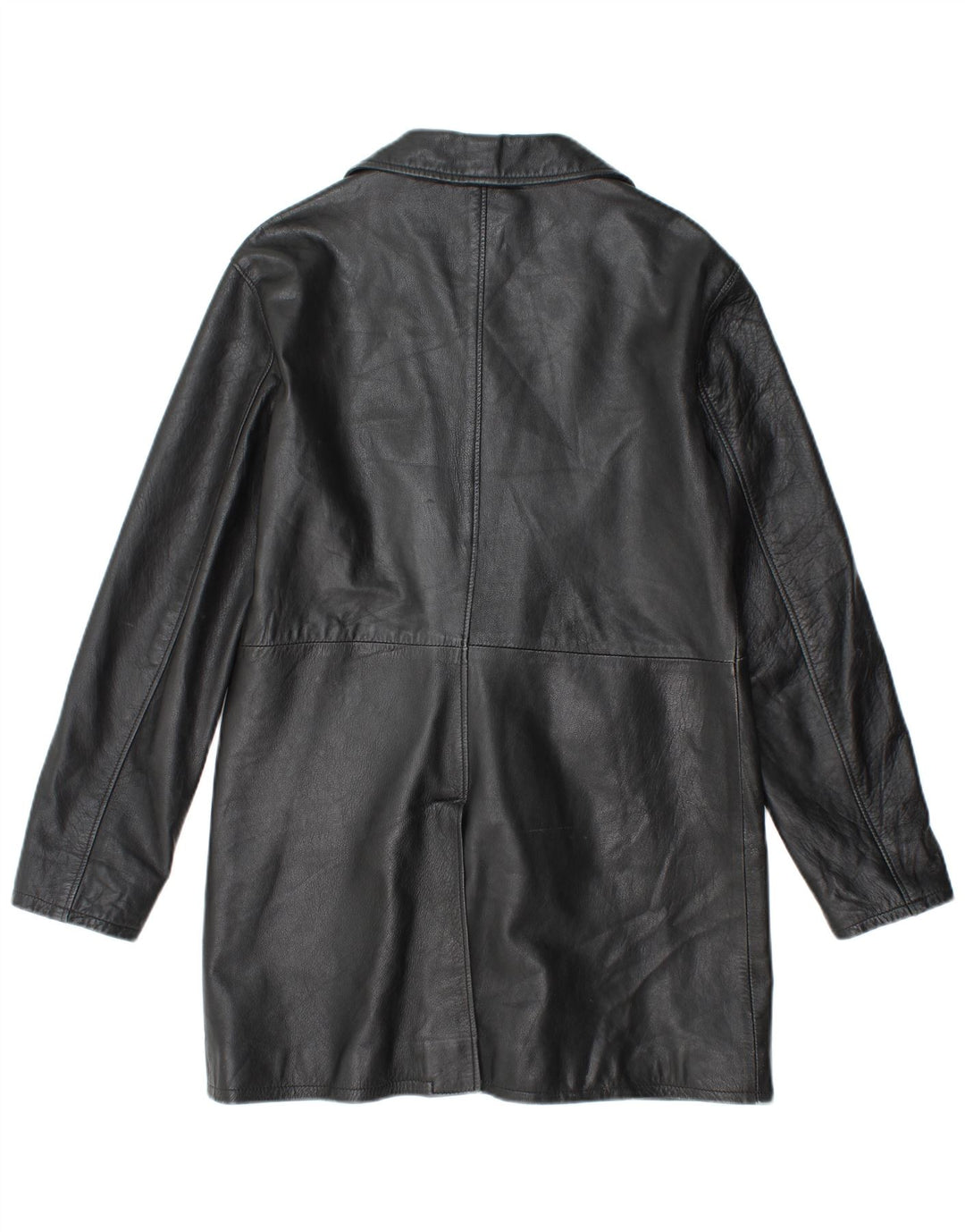 VINTAGE Womens Leather Coat UK 18 XL Black Leather