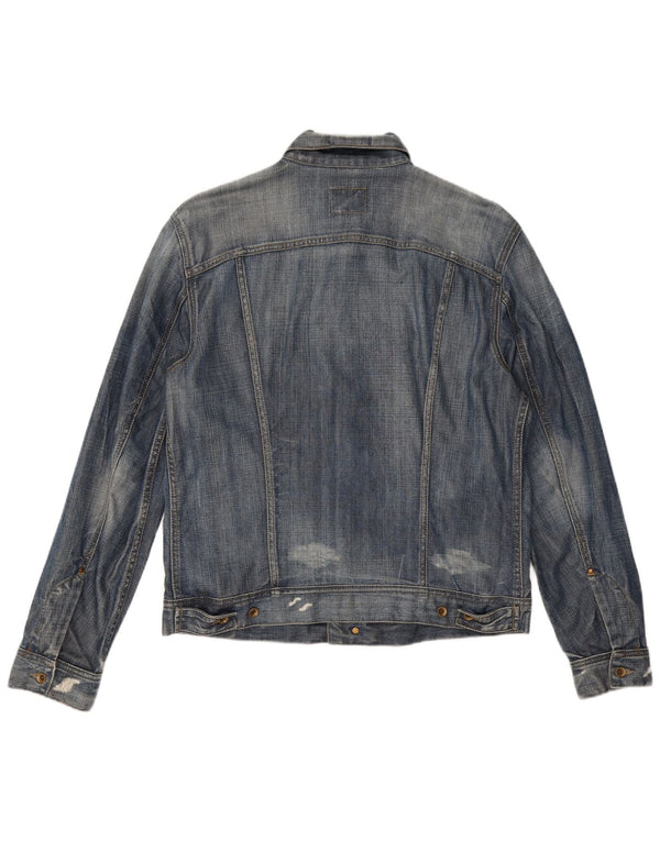 Gas Mens Distressed Denim Jacket UK 38 Medium Blue Cotton