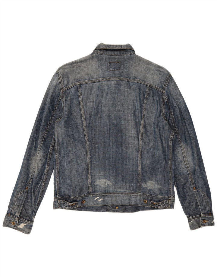 Gas Mens Distressed Denim Jacket UK 38 Medium Blue Cotton