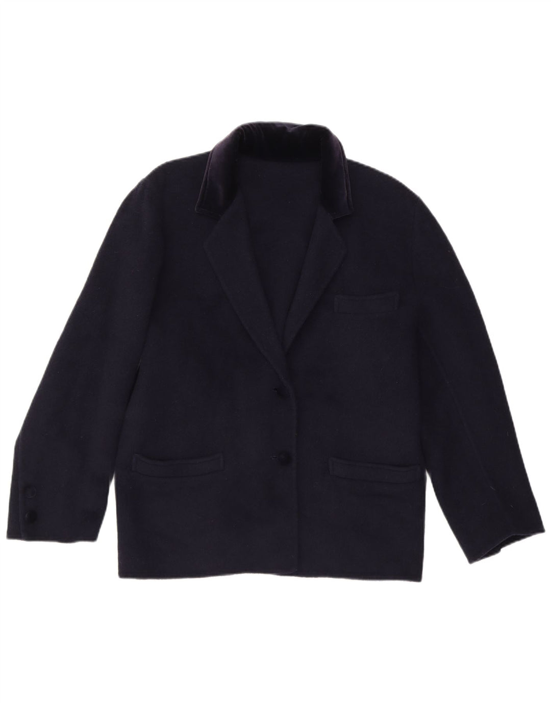 VINTAGE Womens 2 Button Blazer Jacket IT 47 Large Navy Blue Wool