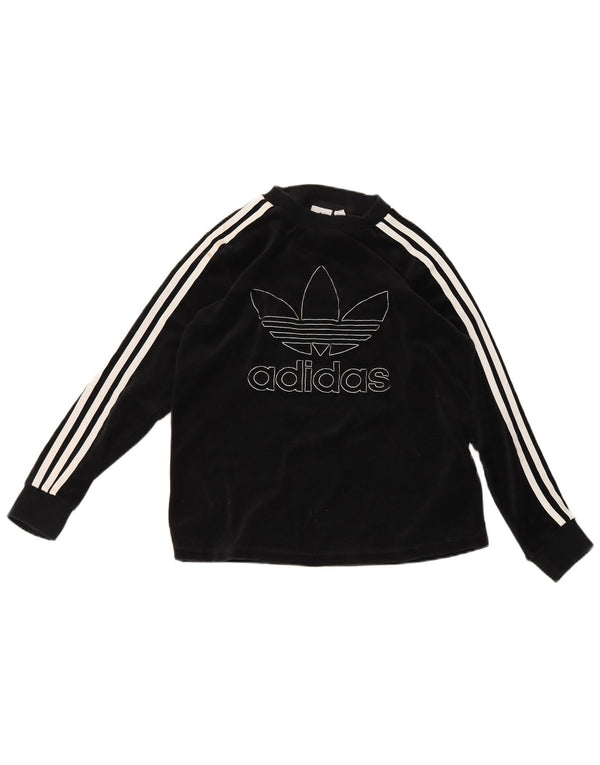 Adidas Womens Velvet Graphic Top Long Sleeve UK 12 Medium Black Cotton