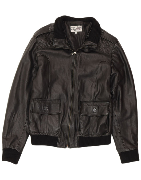 MIRA FURS Mens Military Leather Jacket IT 52 XL Black Leather