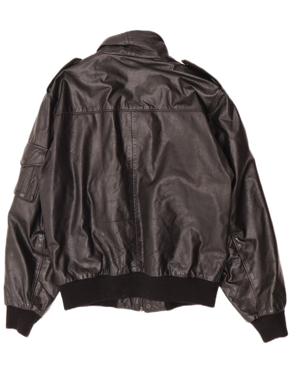 Paragon Mens Military Leather Jacket UK 40 Large Black Leather