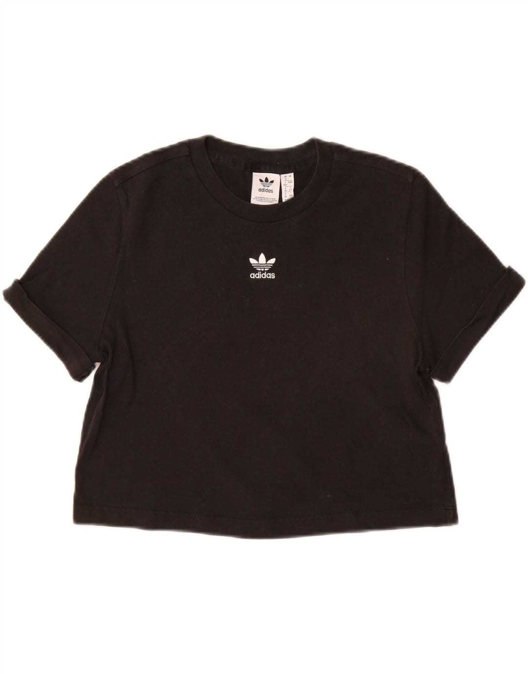 ADIDAS Womens Crop T-Shirt Top UK 12 Medium Black Cotton