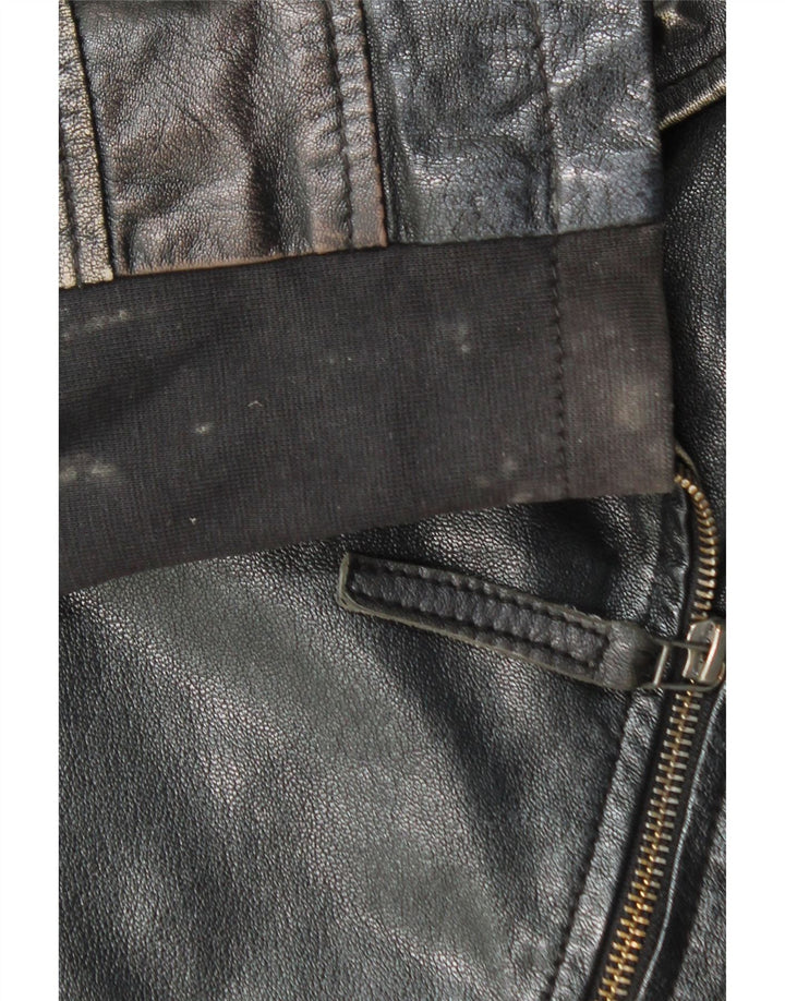 Vintage Womens Crop Leather Biker Jacket IT 40 Small Black Leather