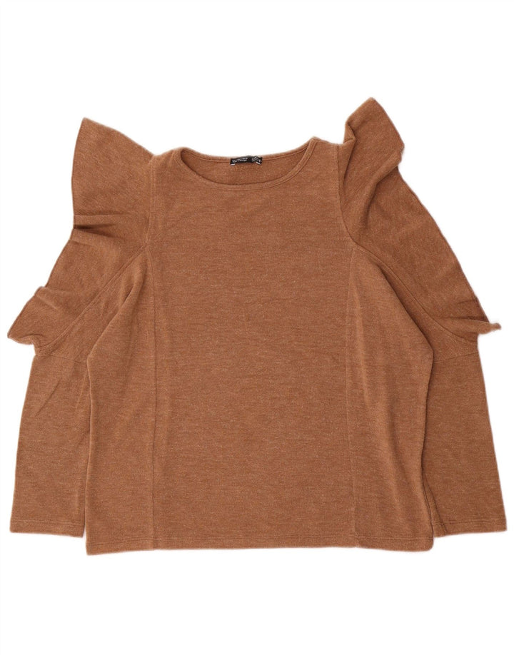Zara Womens Oversized Top 3/4 Sleeve UK 10 Small Beige