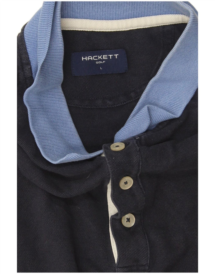 Hackett Mens Polo Shirt Large Navy Blue Colourblock Cotton