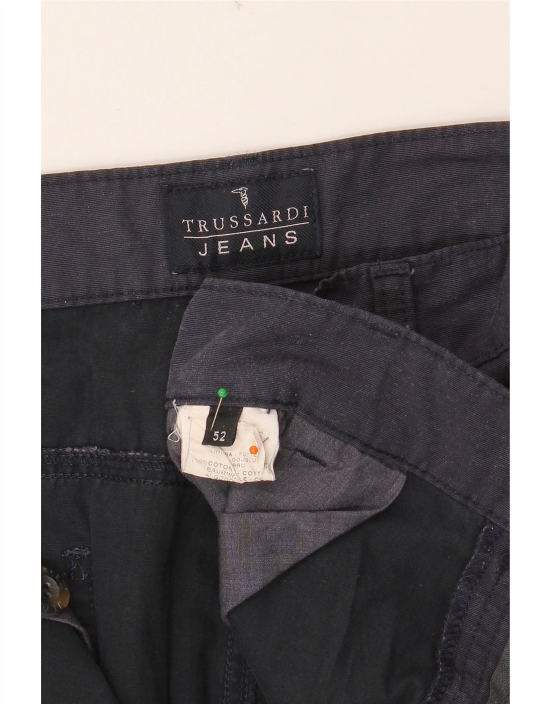 TRUSSARDI Mens Straight Chino Trousers IT 52 XL W36 L34 Navy Blue Cotton