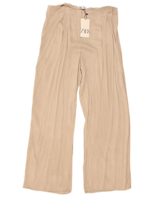 Zara Womens Wide Leg Casual Trousers XL W36 L32 Beige Viscose