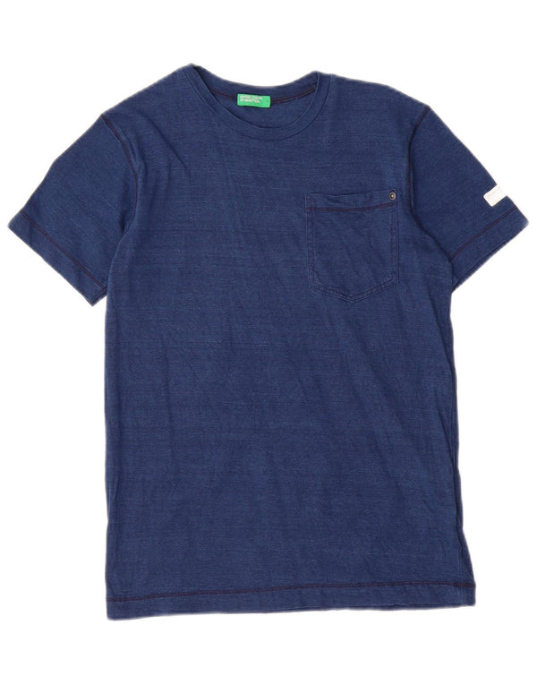 Benetton Boys T-Shirt Top 10-11 Years XL Navy Blue Pinstripe Cotton