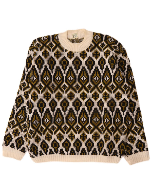 Vintage Womens Turtle Neck Jumper Sweater Medium Off White Fair Isle