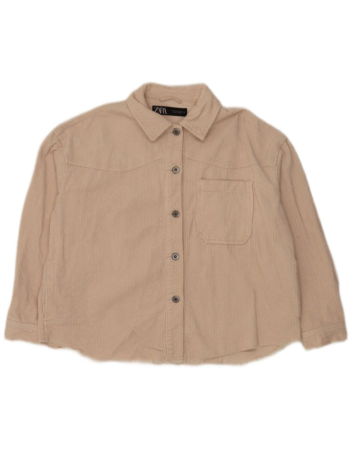 ZARA Womens Oversized Corduroy Shirt UK 14 Medium Off White Cotton