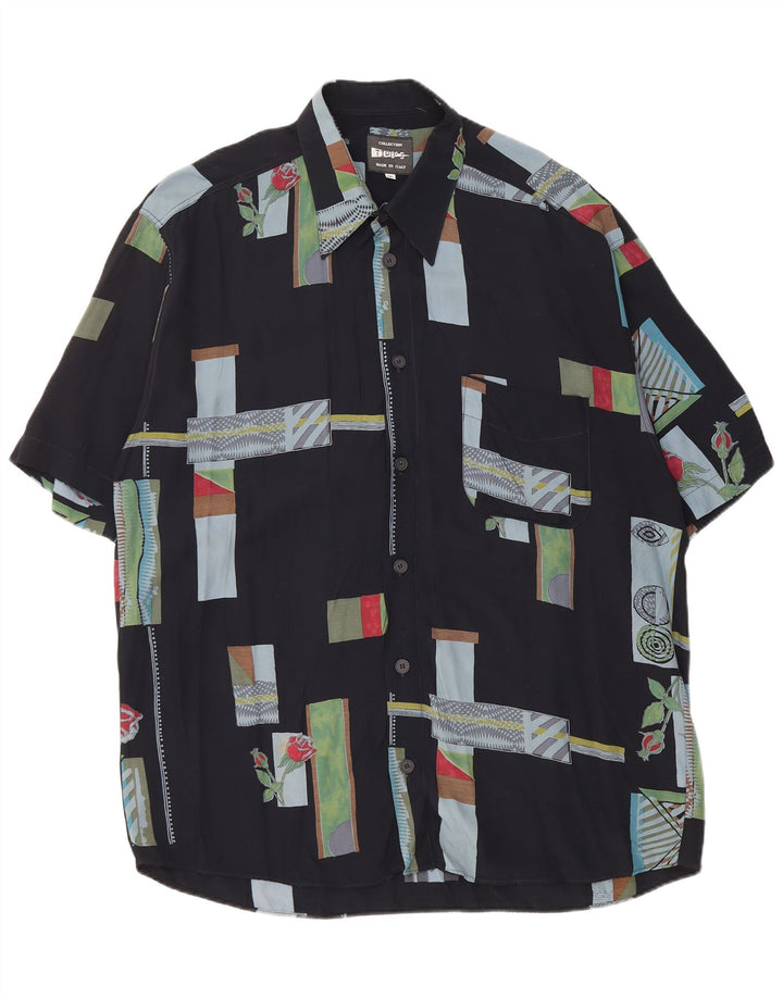 TIPO' S Mens Short Sleeve Shirt 2XL Black Patchwork Viscose