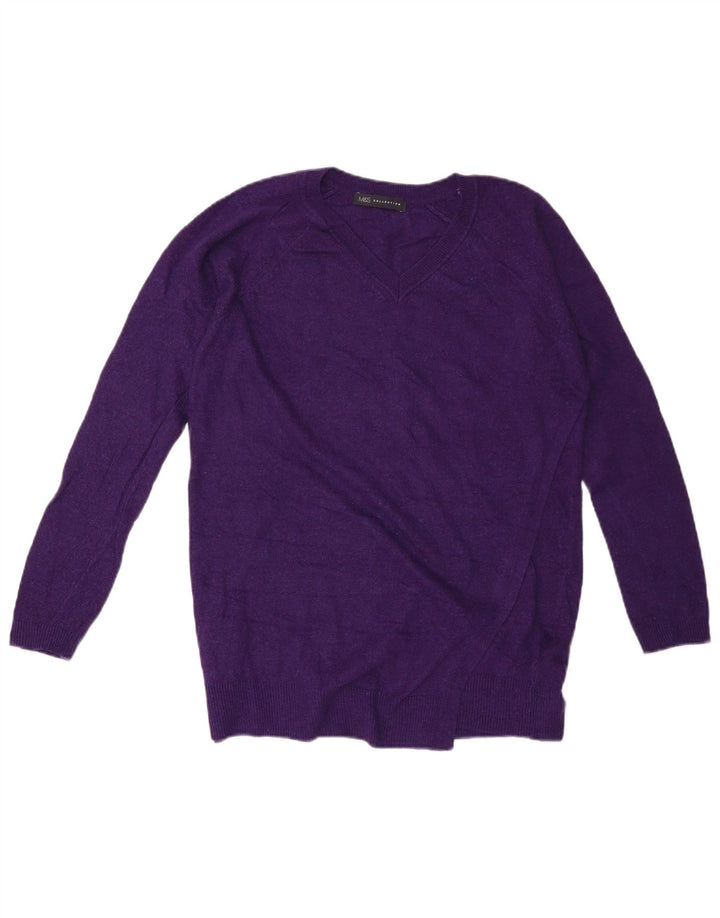 MARKS & SPENCER Womens Oversized V-Neck Jumper Sweater UK 10 Small Purple