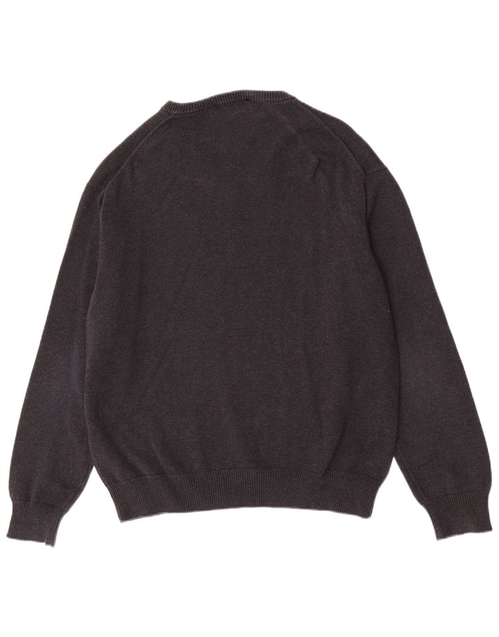 Gant Mens V-Neck Jumper Sweater Large Grey Cotton
