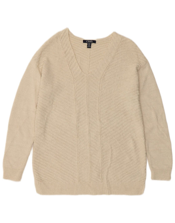 CHAPS Womens V-Neck Jumper Sweater UK 10 Small Off White Cotton