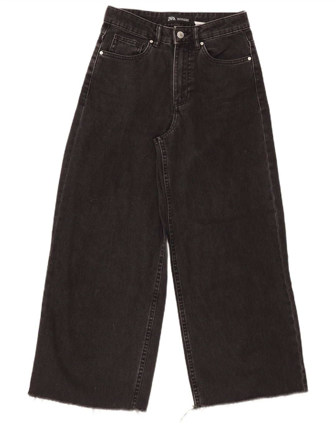 ZARA Womens High Rise Crop Wide Leg Jeans W22 L25 Black Cotton