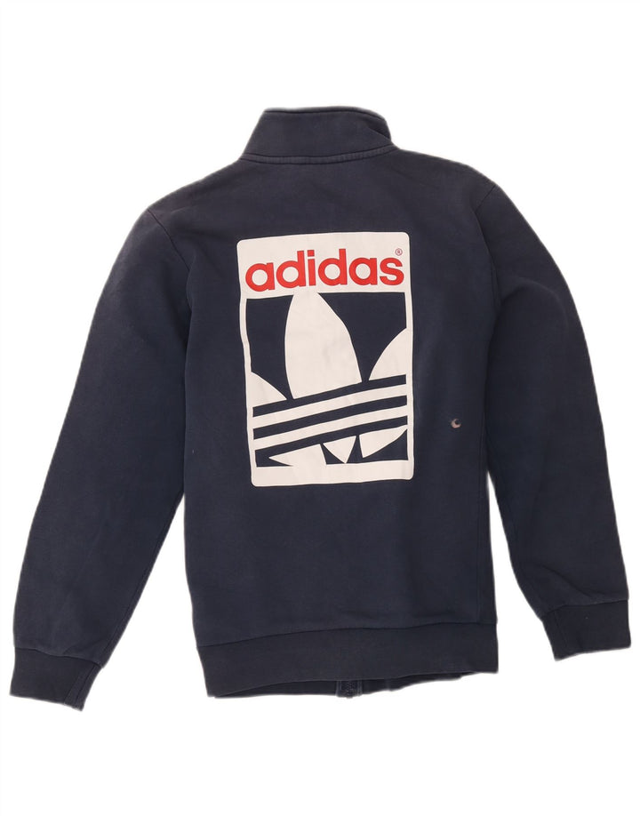 Adidas Mens Graphic Tracksuit Top Jacket Small Navy Blue Cotton