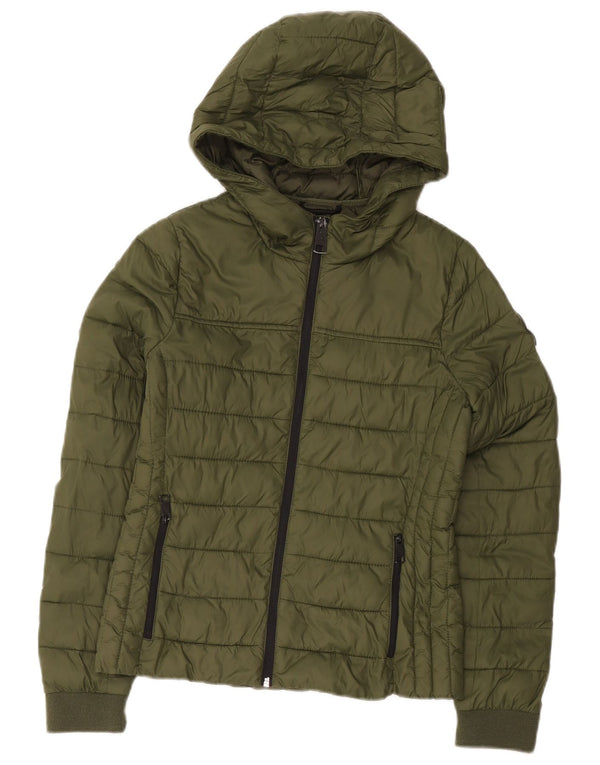 Hollister Womens Hooded Padded Jacket UK 10 Small Khaki Nylon
