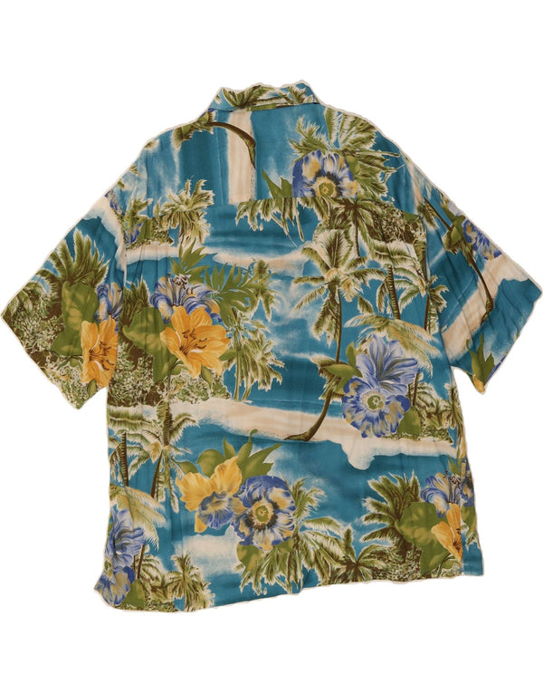 CANDA Mens Graphic Short Sleeve Shirt XL Blue Floral Viscose Hawaiian