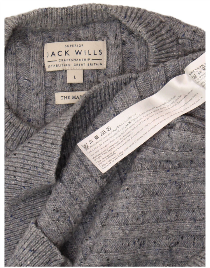Jack Wills Mens Crew Neck Jumper Sweater Large Grey Wool