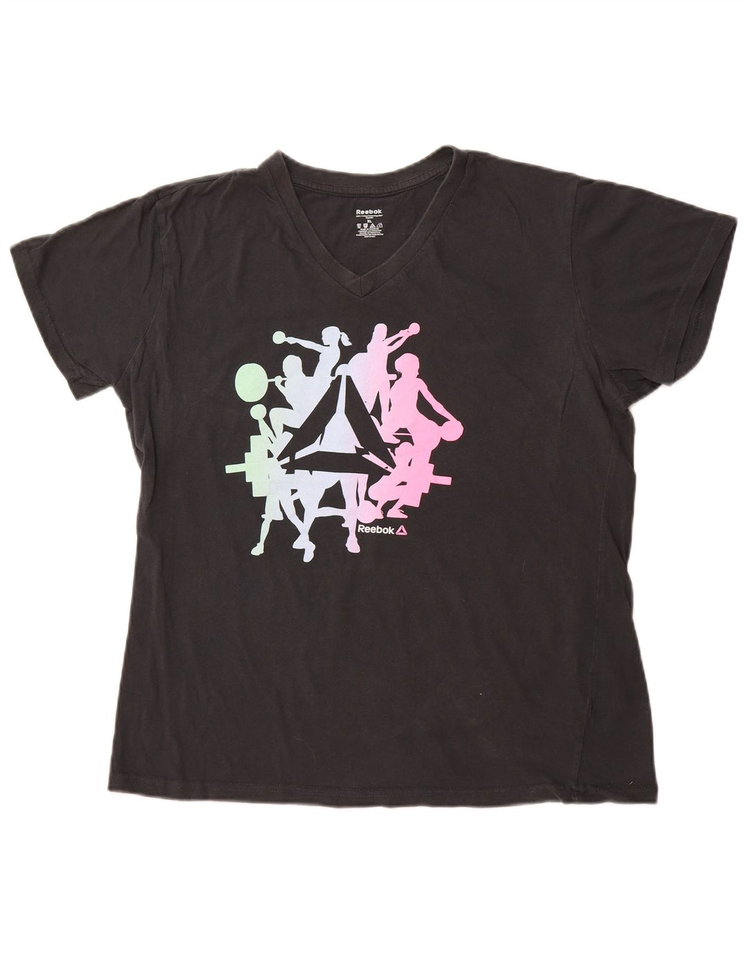 REEBOK Womens Graphic T-Shirt Top UK 18 XL Black Cotton
