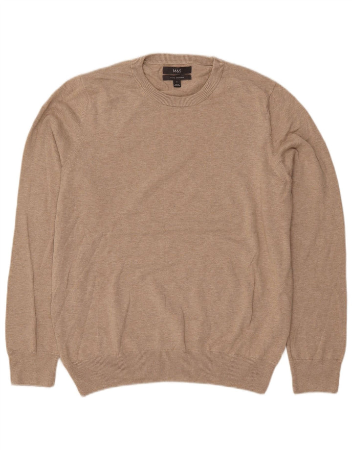 Marks & Spencer Mens Crew Neck Jumper Sweater Medium Beige Cotton