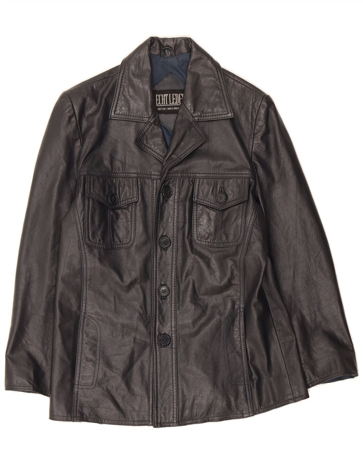 VINTAGE Mens Leather Jacket IT 48 Medium Black Leather Vintage Vintage and Second-Hand Vintage from Messina Hembry 