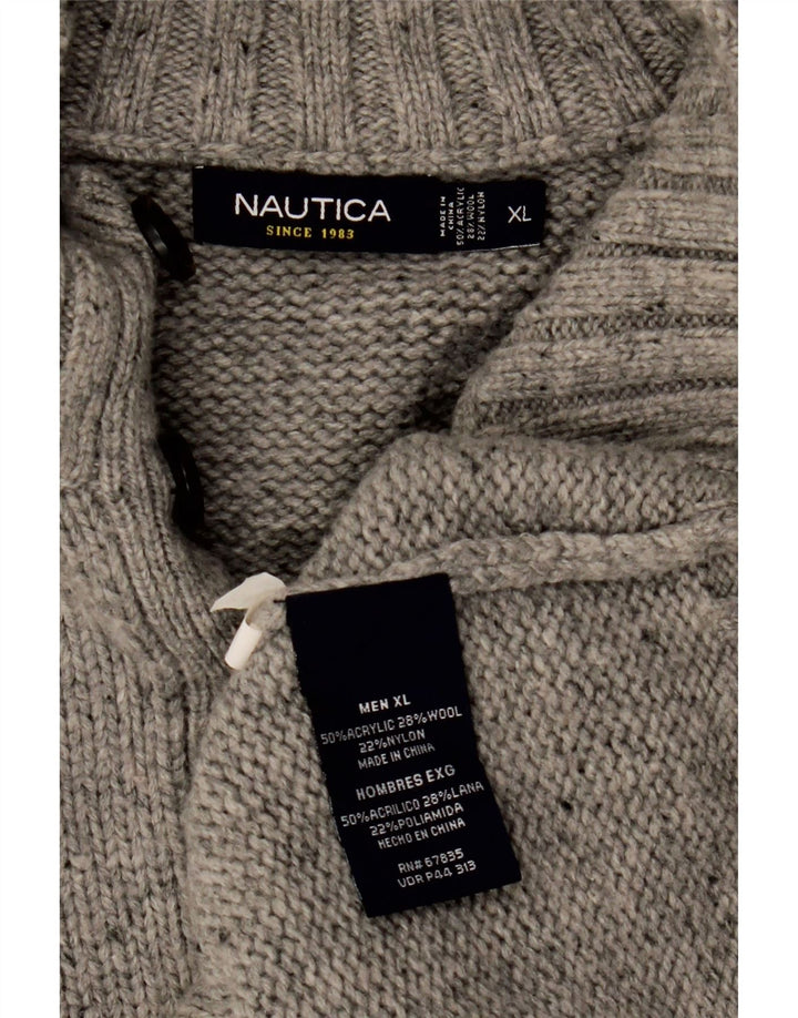 NAUTICA Mens Button Neck Jumper Sweater XL Grey Flecked Acrylic