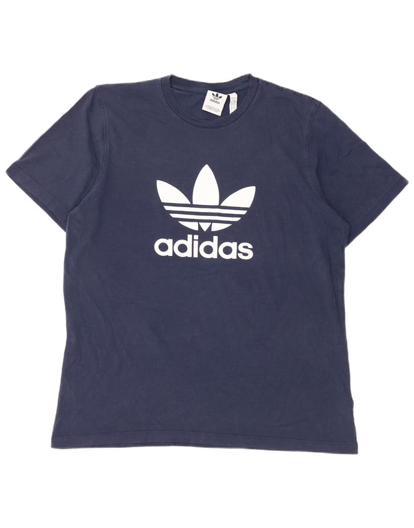 ADIDAS Mens Graphic T-Shirt Top Large Navy Blue Cotton