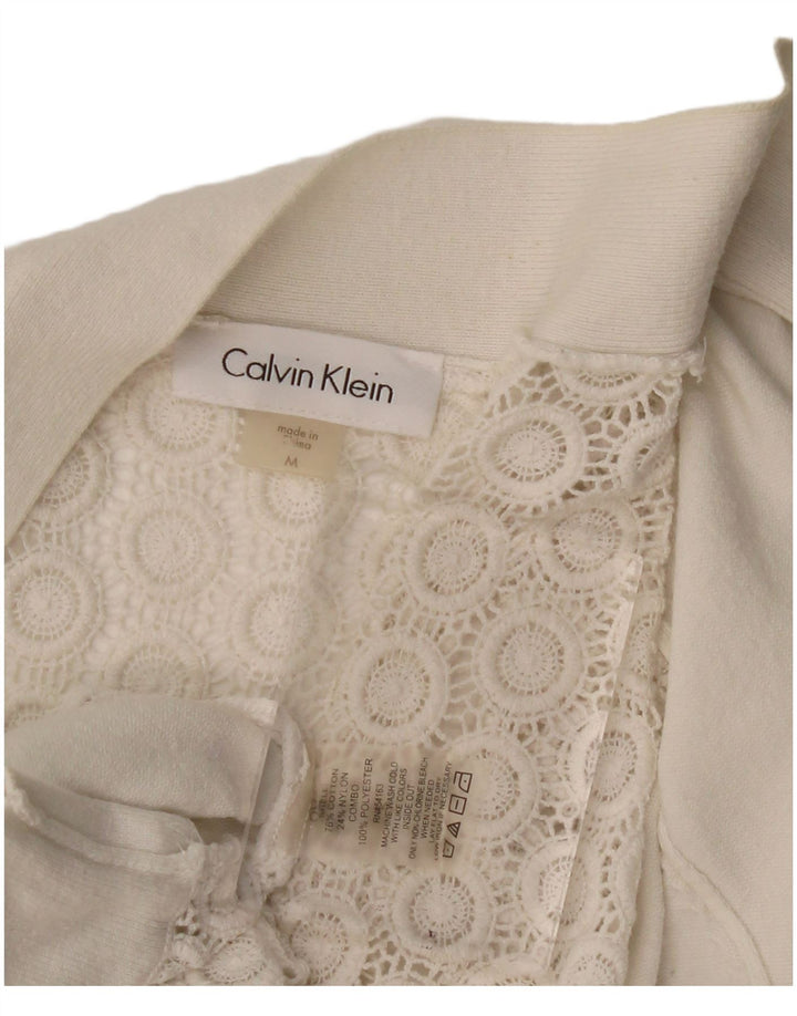 CALVIN KLEIN Womens 3/4 Sleeve Cardigan Sweater UK 12 Medium Off White