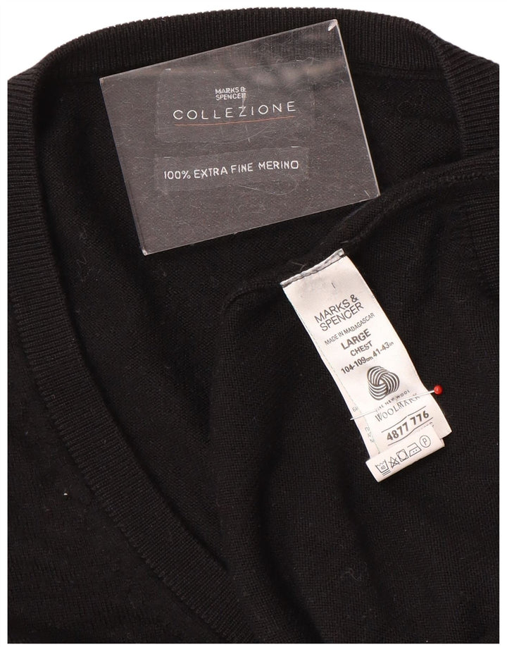 Marks & Spencer Mens V-Neck Jumper Sweater Large Black Wool