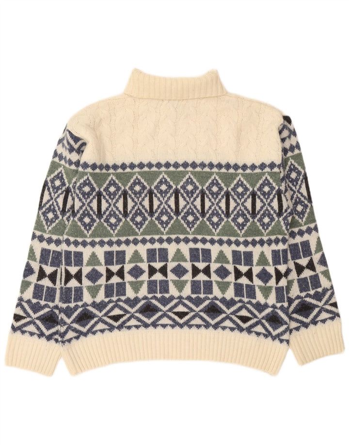 Vintage Mens Roll Neck Jumper Sweater Medium Off White Geometric