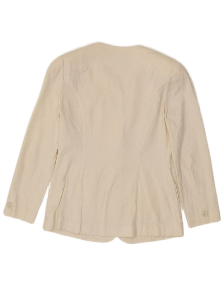Jun Ashida Womens 1 Button Blazer Jacket UK 10 Small Off White Geometric