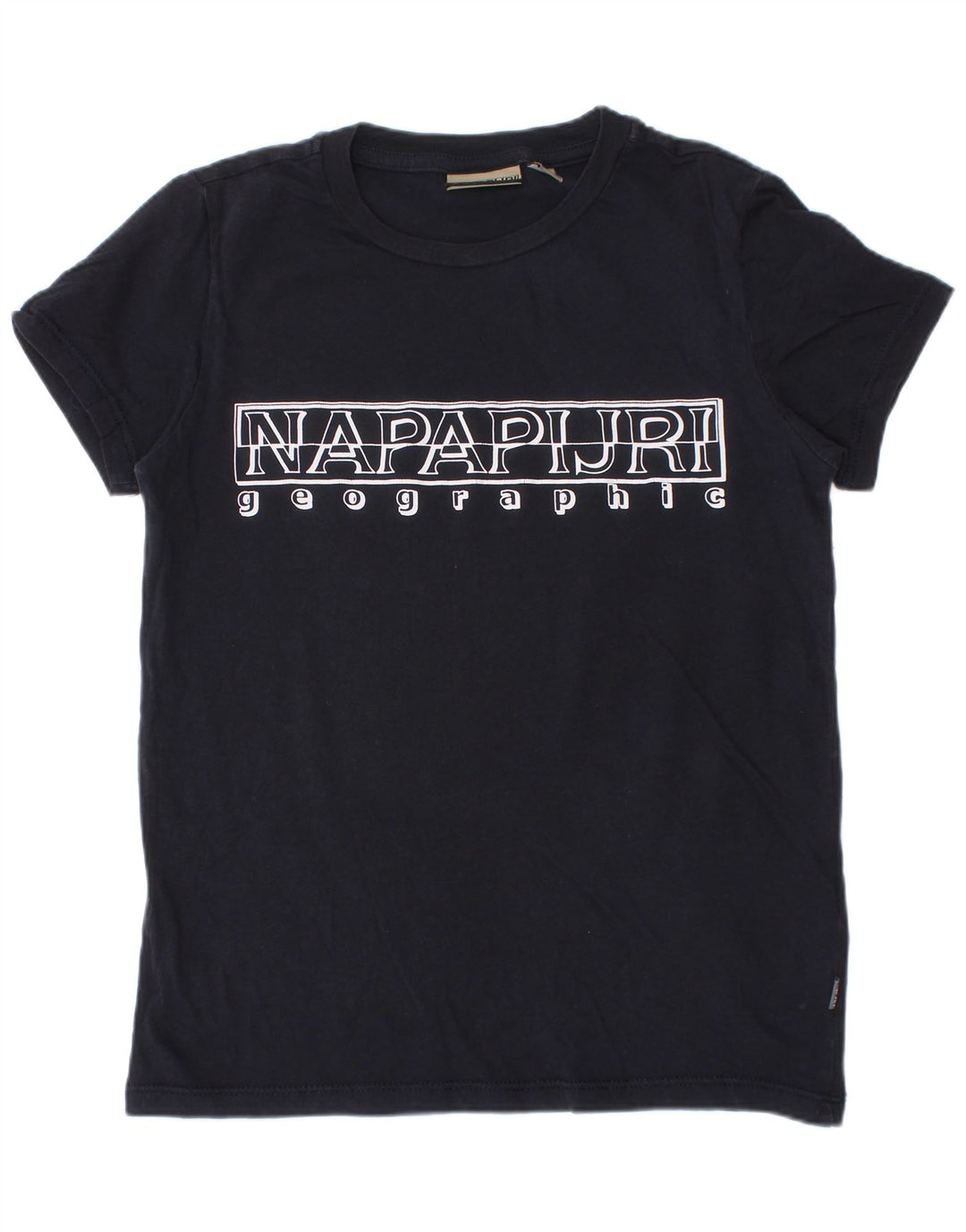 NAPAPIJRI Boys Geographic Graphic T-Shirt Top 7-8 Years Navy Blue Cotton