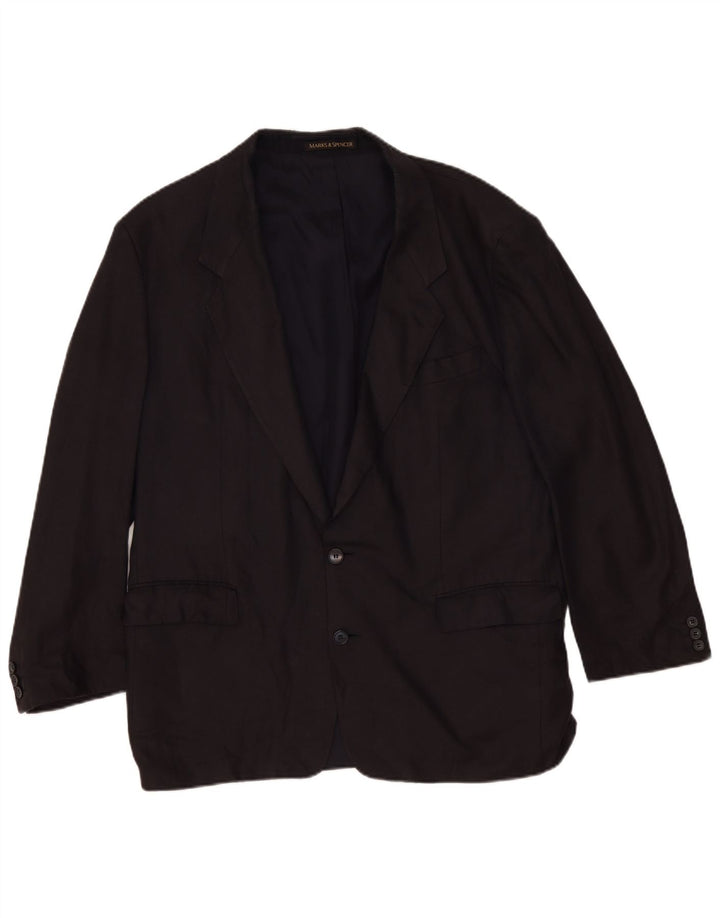 Marks & Spencer Mens 2 Button Blazer Jacket UK 44 XL Black Linen Classic