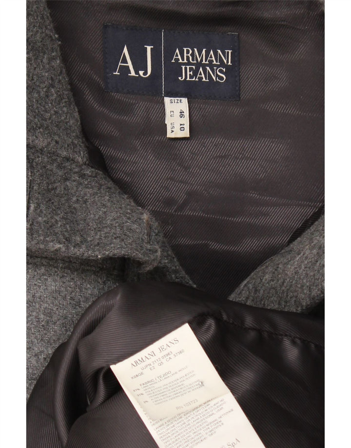 ARMANI JEANS Womens Overcoat US 10 Large Grey Wool Vintage Armani Jeans and Second-Hand Armani Jeans from Messina Hembry 