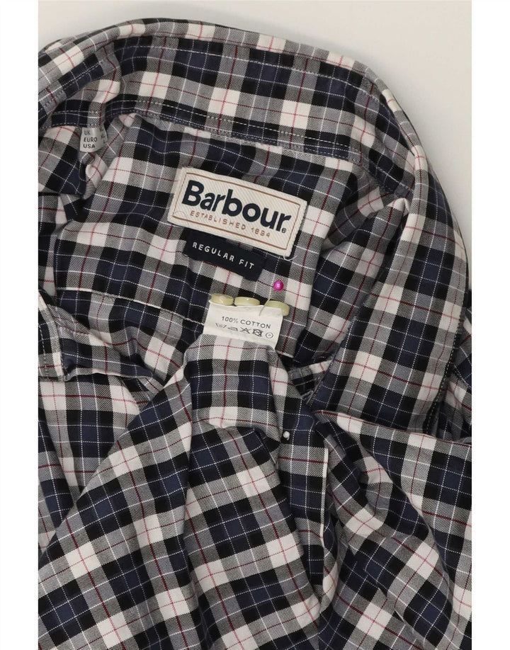 Barbour Mens Flannel Shirt XL Navy Blue Check Cotton