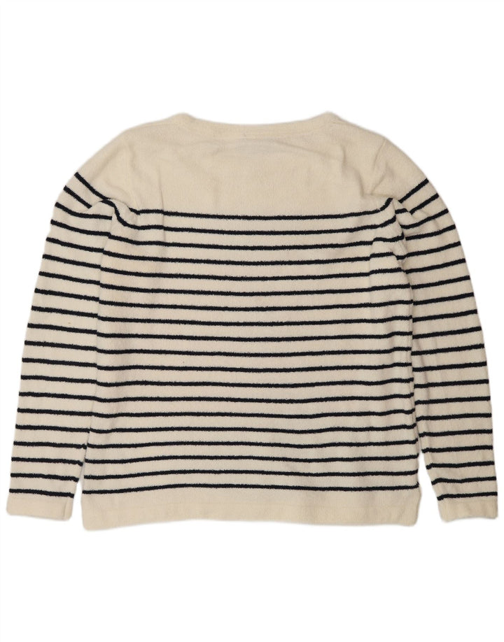 JOULES Womens Boat Neck Jumper Sweater UK 16 Large White Striped Polyester