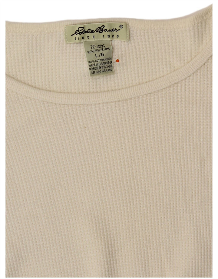 EDDIE BAUER Womens Top Long Sleeve UK 16 Large Off White Cotton