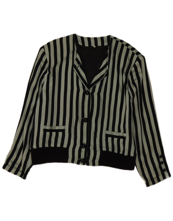 Vintage Womens Shirt Blouse EU 44 XL Green Striped Viscose