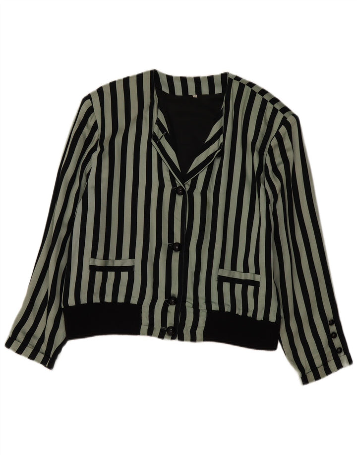 Vintage Womens Shirt Blouse EU 44 XL Green Striped Viscose