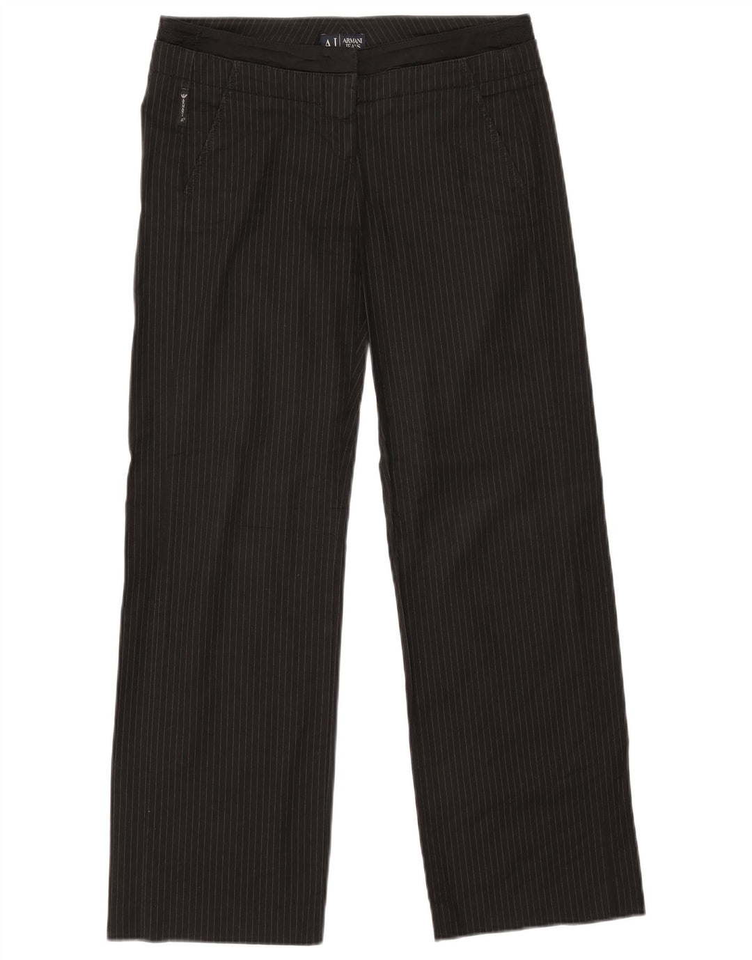 ARMANI Womens Straight Chino Trousers W32 L30 Black Pinstripe Cotton