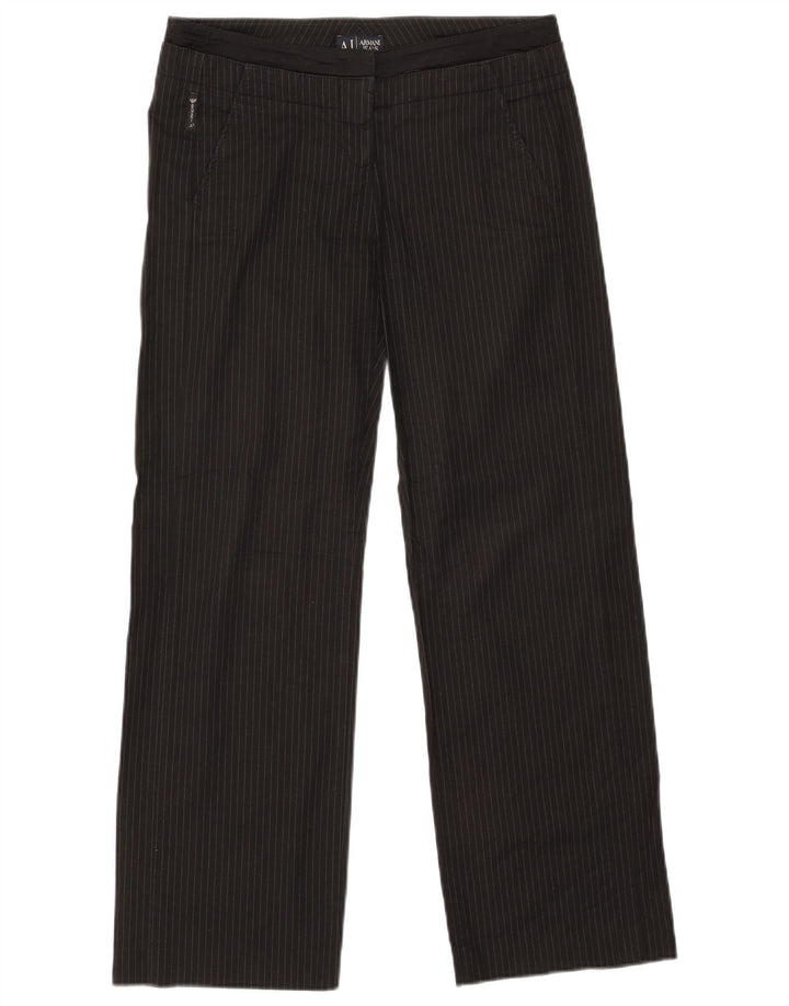 ARMANI Womens Straight Chino Trousers W32 L30 Black Pinstripe Cotton