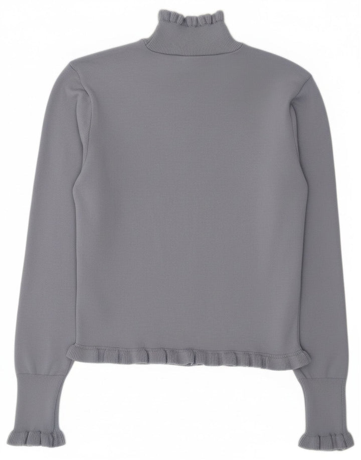 Zara Womens Crop Turtle Neck Jumper Sweater UK 12 Medium Blue Polyester