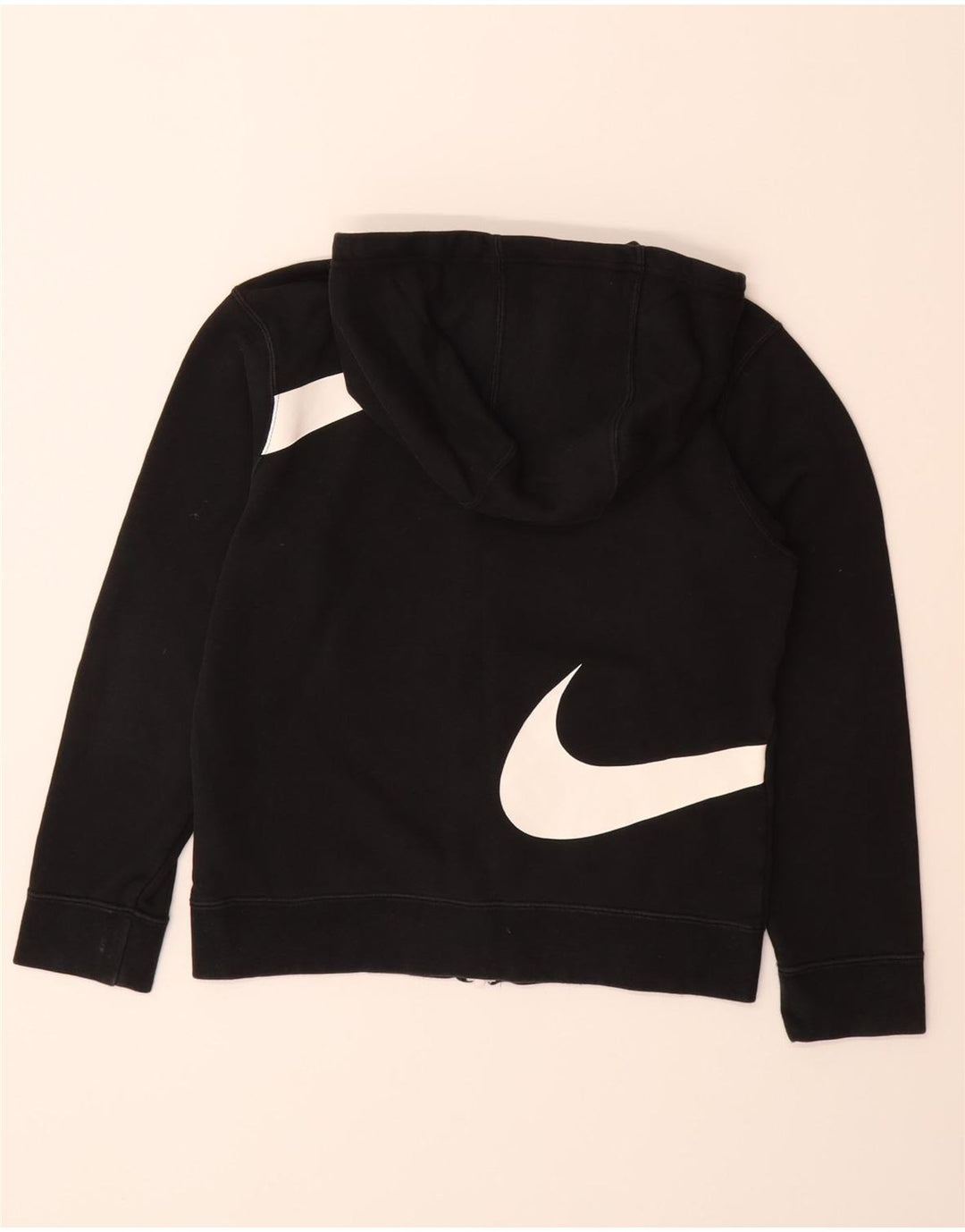 NIKE Boys Swoosh Graphic Zip Hoodie Sweater 10-11 Years Medium Black